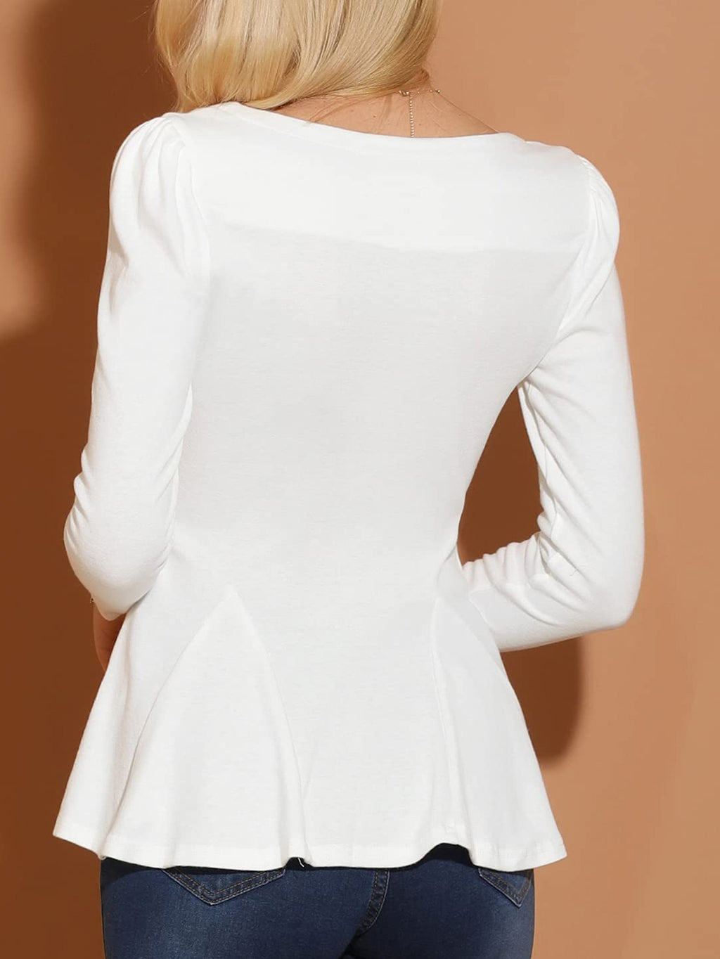 Elegant White Long-Sleeve Peplum Top — product image 4